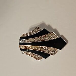 AVON Art Deco Style Enamel & Rhinestone Silvertone Pendant